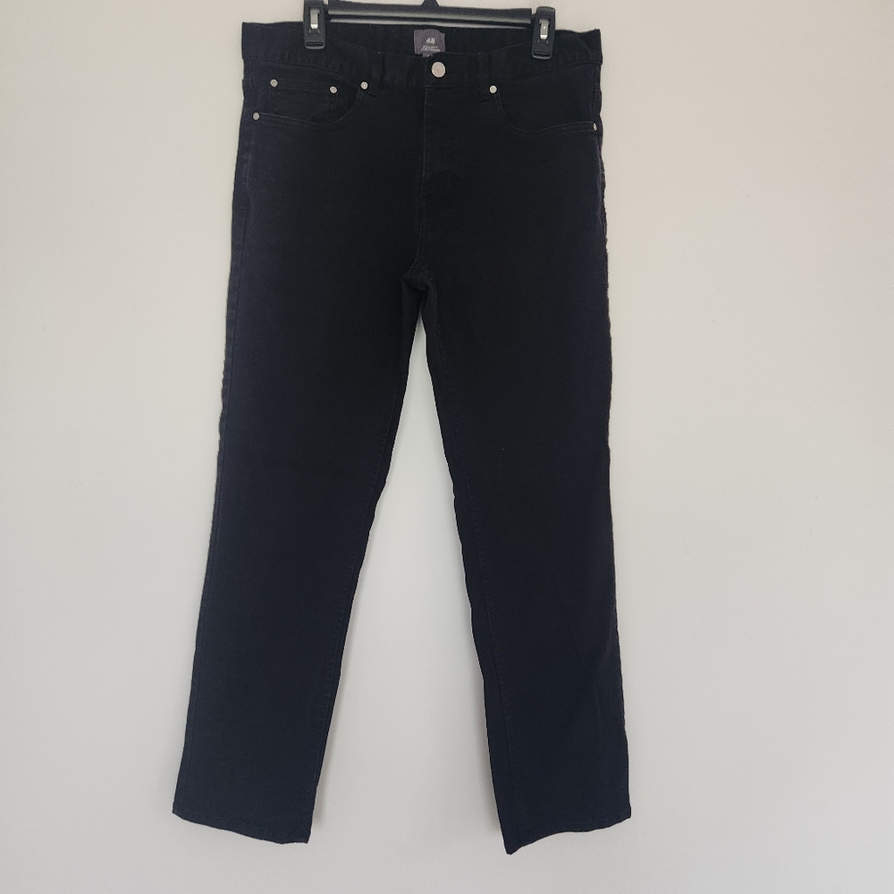 H&M Regular Fit Jeans Mens Black Straight Leg High Rise 34